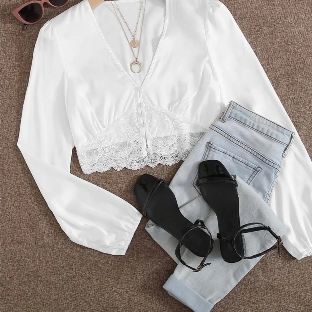 SHEIN Lace Satin Blouse